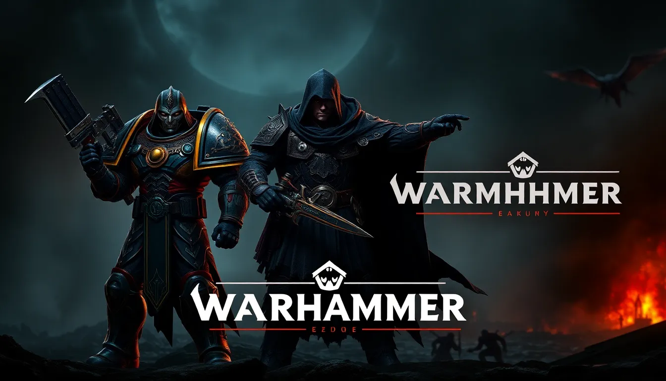 Diverse team of Daemonhunters in combat-ready poses against a dark battlefield.